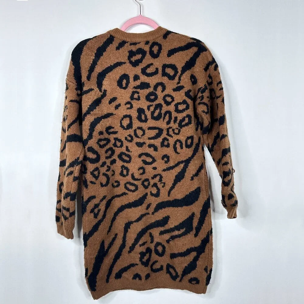 2/$30 Line & Dot RILKE Leopard Animal Print Sweater Tunic Dress XSP#A1758